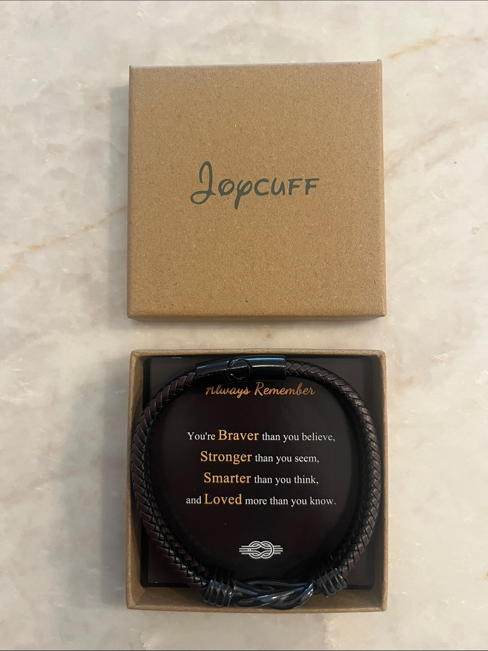 Jopcuff Men's Braided Leather Bracelet in black with Metal Clasp